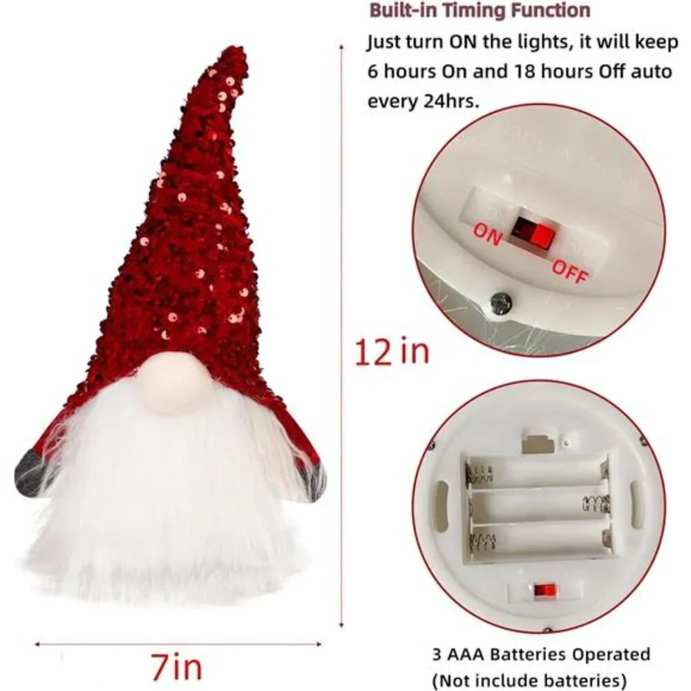 Lighted Christmas Gnome Set Scandinavian Tomte Plush Elf Tabletop Holiday Decor
